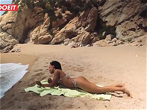 LETSDOEIT - hot ebony teenager pounded rock hard At The Beach
